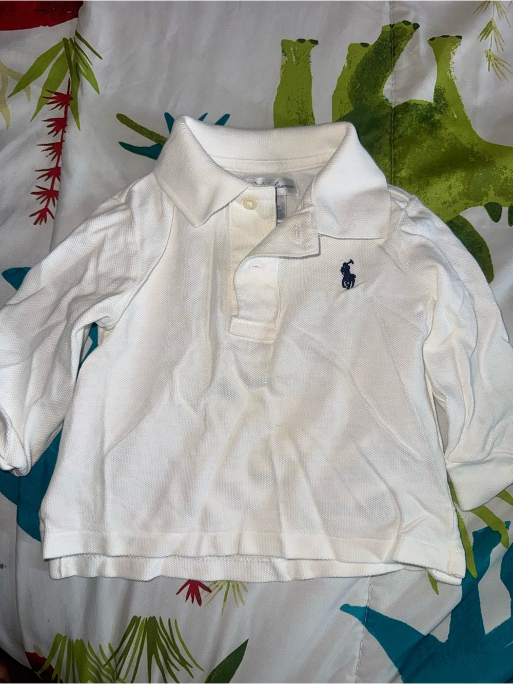 Ralph Lauren White Long Sleeve Polo with Navy Pony